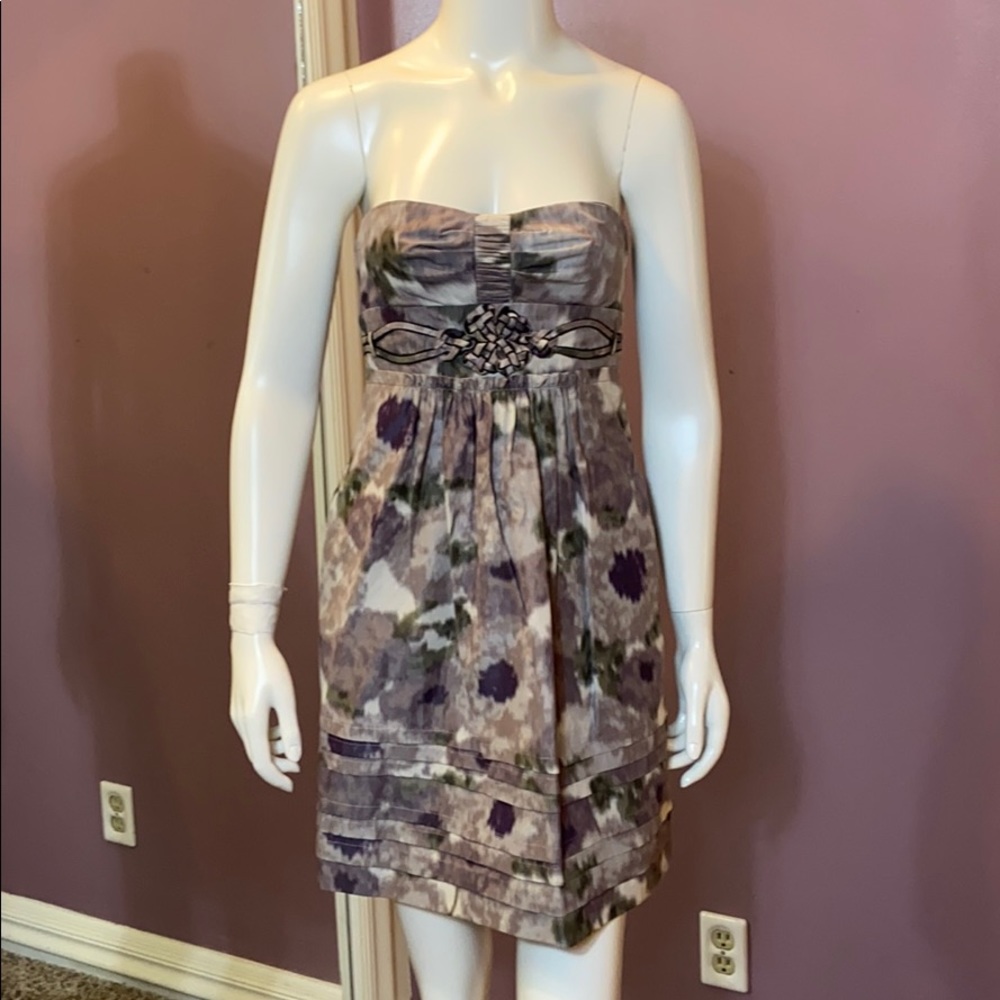 BCBGMaxAzaria Strapless Silk Sweetheart Printed Cocktail Dress